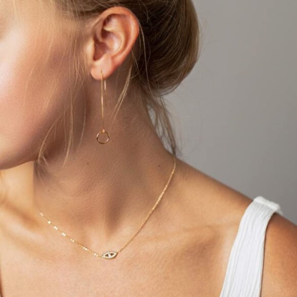 Evil Eye Necklace for Women 18k Gold Plated Textured Disk Necklace - Picture 2 of 6